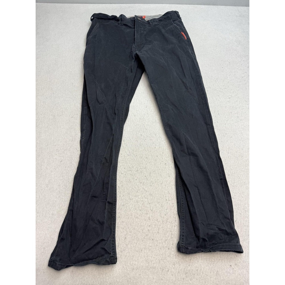Superdry Pants Mens 34x32 Black Stretch Cotton Chino Casual Straight Leg